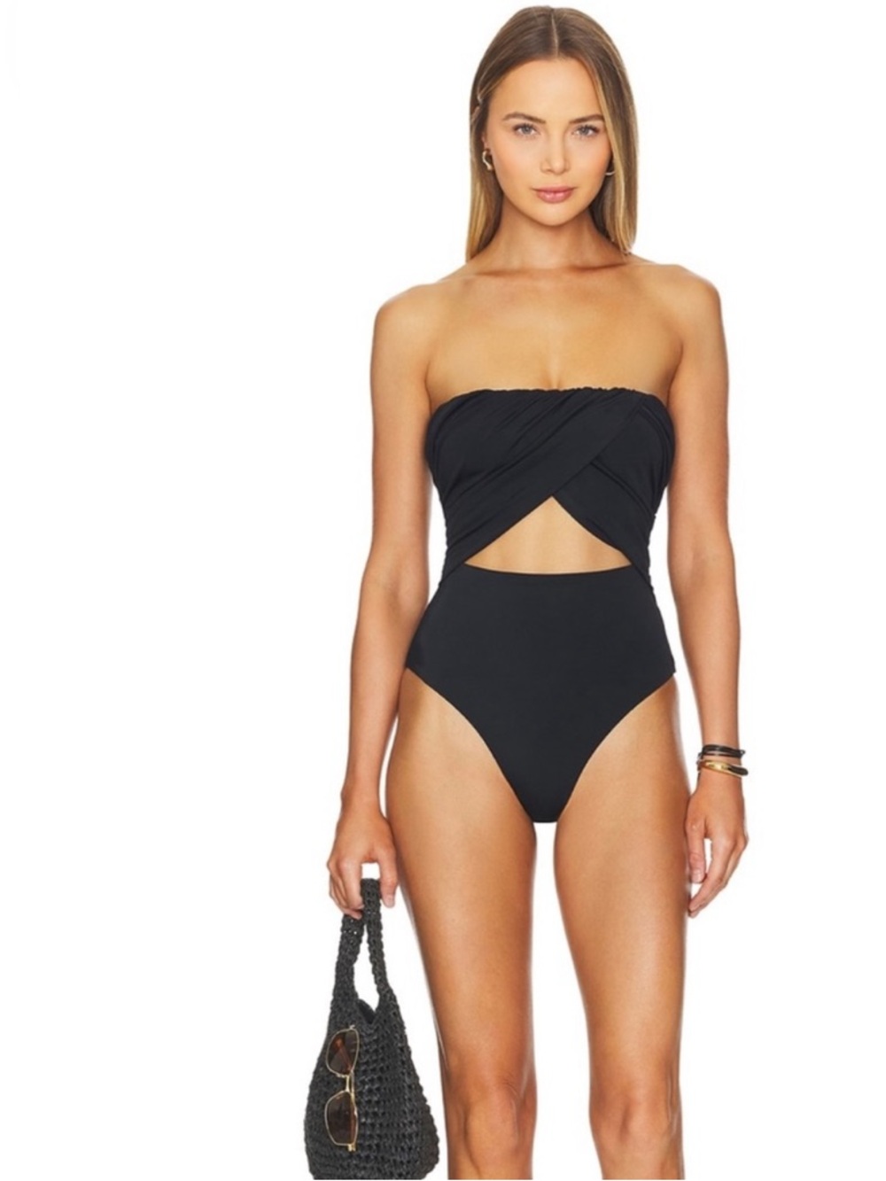 NWT $175 ONIA x Revolve Audrey Black one piece cut out swimsuit women size XL